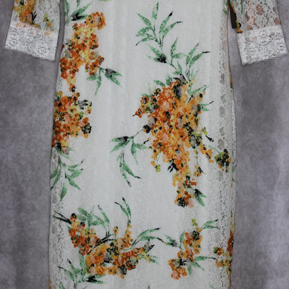 *SOLD* NWT Eva Mendez for NY & Co White Floral Print Lace Trim Dress Size Medium - Picture 5 of 12